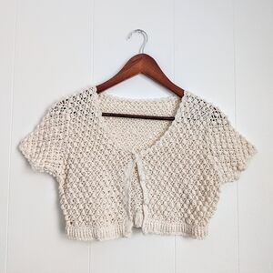 Cream Crochet Short Sleeve Cardigan